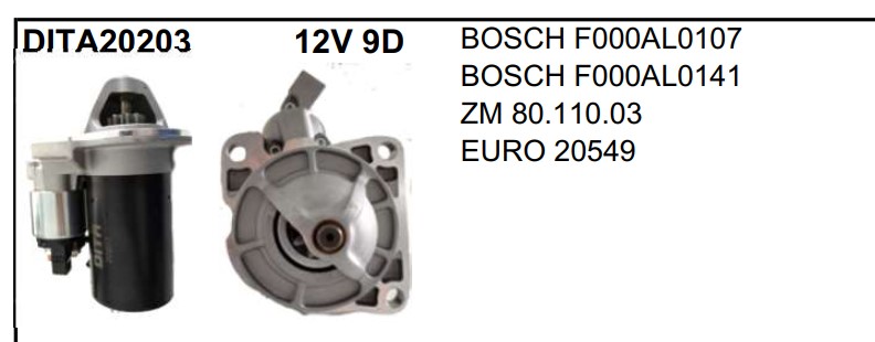 DITA20203 MOTOR DE PARTIDA BOSCH RANGER 2.8/S10/BLAZER 2.8 12V 9D 