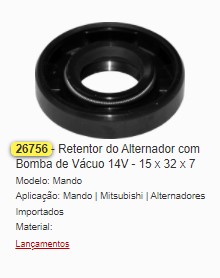 GB26756 RETENTOR ALTERNADOR C/BOMBA DE VACUO 32X15X7 