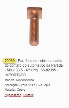 GB29060I PARAFUSO AUTOMATICO NIPPODENSO (COBRE) M8X33.5MM (02PÇ)