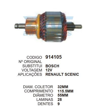 9113/914105 IND. PART. BOSCH RENAULT SCENIC 12V C115.5 D55 9D ZWF