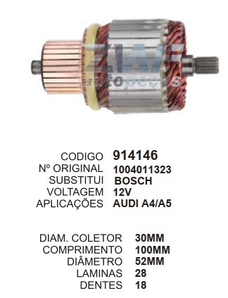 914146 IND. PART. BOSCH AUDI A4/A5 12V C100 D30 18D ZWF