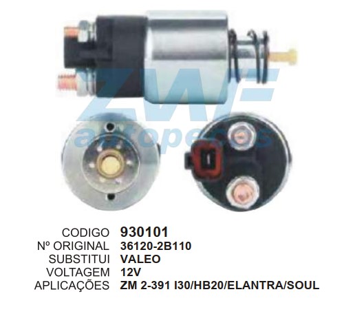 930101 AUTOMATICO PT. VALEO I30/HB20/ELANTRA/SOUL 12V ZM2391 ""MENOR""