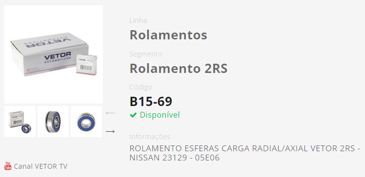 VTRB1569 ROLAMENTO ALTERNADOR NISSAN 15X35X13