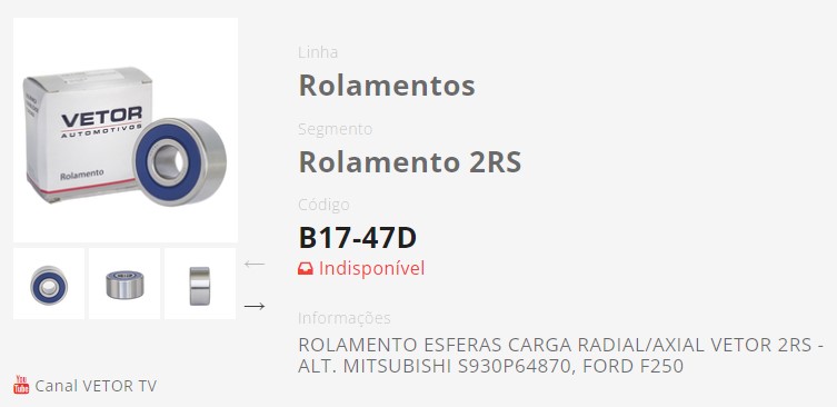 VTRB1747D ROLAMENTO ALTERNADOR FORD F250 17X47X24