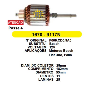 1670 IND. PART. BOSCH FIAT UNO/PALIO C182 D55 11D DIR