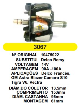 3067 ROTOR DELCO ASTRA 14V 90/100A C153 D96 C/V 