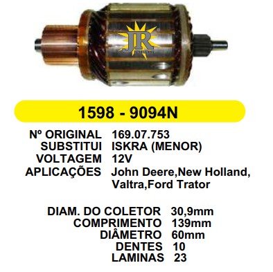 9094/914072 IND. PART. ISKRA C/R J.DEERE/VALTRA/N.HOLLAND C139 D60 10D 12V MENOR ZWF