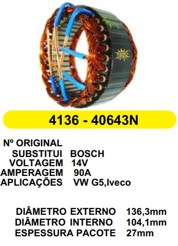 4136 EST. BOSCH E136.3 I104.1 VW G5/IVECO 90A 12V