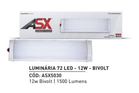 ASX5030 LUMINARIA LED BAU 72 LEDS BIVOLT 12V/24V 28X7X15