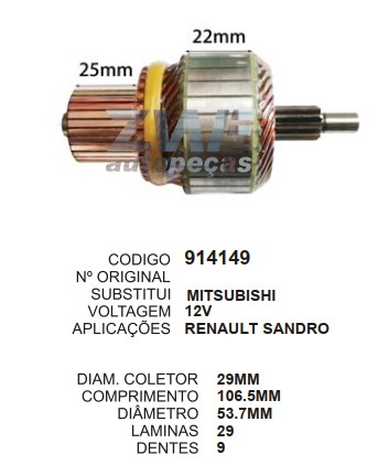 1737/914149 IND. PART. MITSUBISH RENAULT SANDERO 12V C106.5 D53.7 9D ZWF