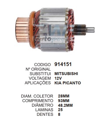 914151 IND. PART. MITSUBISHI KIA PICANTO 12V 8D ZWF