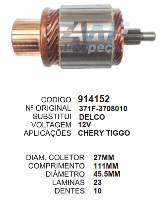 914152 IND. PART. DELCO CHERY TIGGO C111 D45.5 12V 10D