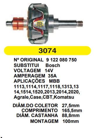 3074 ROTOR BOSCH MB 1113/2013 35A 14V C165.5 D88.8 S/V