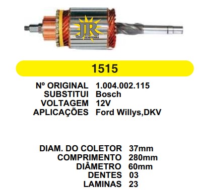 1515 IND. PART. BOSCH FORD WILLIS/DKV 12V C280 D60 3D