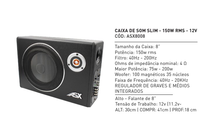 ASX8008 CAIXA DE SOM AMPLIFICADA 150W RMS 12V