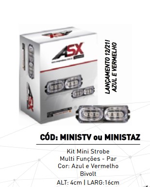 ASX6083 KIT MINI STROBE RETANGULAR AZUL (PAR) 12/24V ASX121
