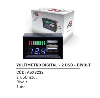 ASX8232 VOLTIMETRO DIGITAL 3VIAS AZUL 0/30V C/USB