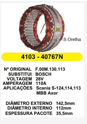 40767 EST. BOSCH E142.5 I112 MB/SCANIA 124/114/113 ELETRONICO 28V 100A/110A