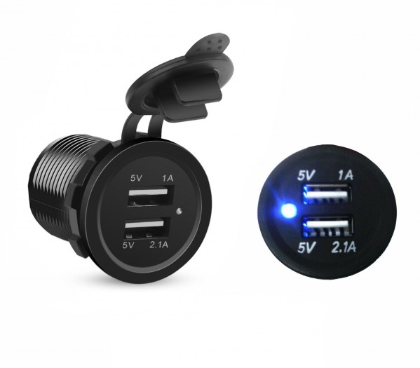 TOMADA CARREGADOR USB VEICULAR LED AZUL 12/24V (S/VOLT) DNI0586