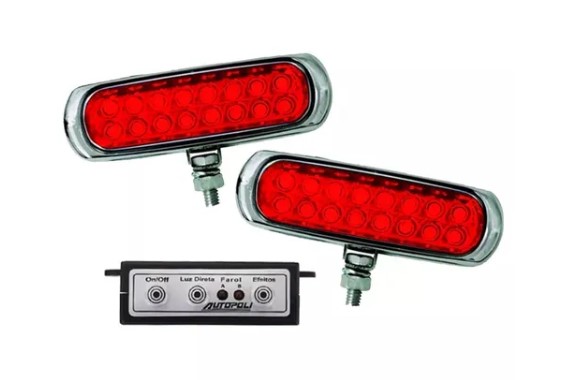 AP957 FAROL STROBO 12/24V 16LEDS VERMELHA PAR (CORPO CROMADO)