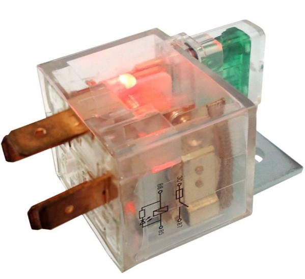 DNI8101 RELE AUXILIAR 12V 40A 4T C/LED C/FUSIVEL TRANSPARENTE