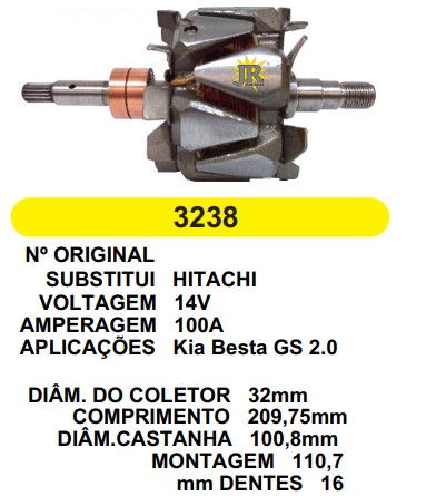3238 ROTOR HITACHI KIA BESTA GS 2.0 14V C209.75 D100.8 C/V