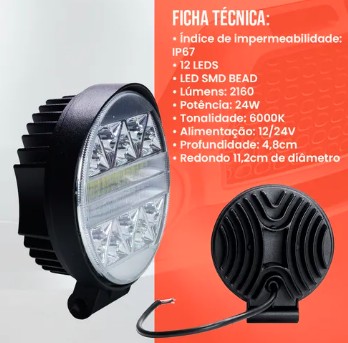 FAROL LED 24W 10LEDS REDONDO C/SETA C/STROBO TIGER (0802016)
