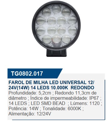 FAROL LED 14W 14LEDS REDONDO BIVOLT TIGER (0802017) AZUL