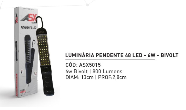 ASX5013 PENDENTE LED 48 LEDS 6W BIVOLT 