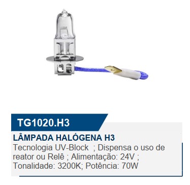 LAMPADA H3 24V 70W TIGER 1020H3 COMUM 