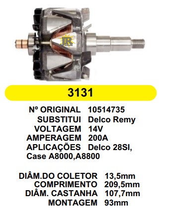 3131  ROTOR DELCO 28SI CASE A8000 AB8800 200A 14V C209.5 D107.7 C/V