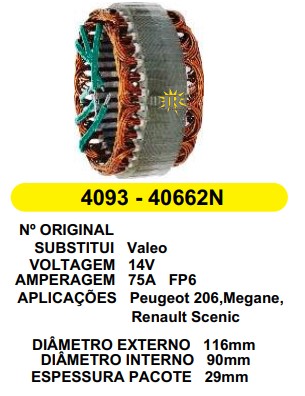 4093 EST. VALEO E116 I90 206/MEGANE/SCENIC 90MM 75A 12V