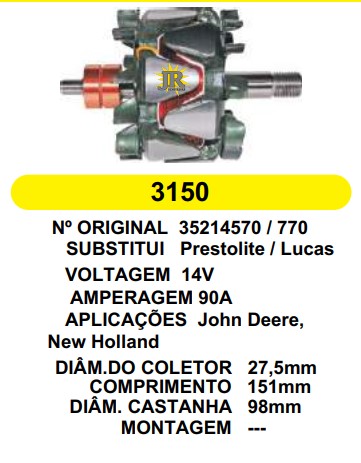 3150 ROTOR LUCAS J.DEERE/NEW HOLLAND 12V 90A C151 D98 C/V
