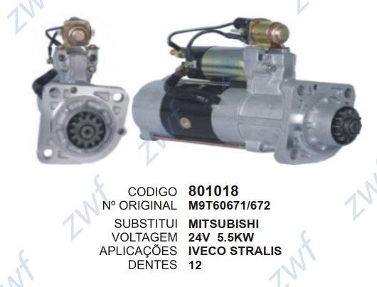 801018 MOTOR DE PARTIDA MITSUBISH IVECO STRALIS 24V 5.5KW 12D