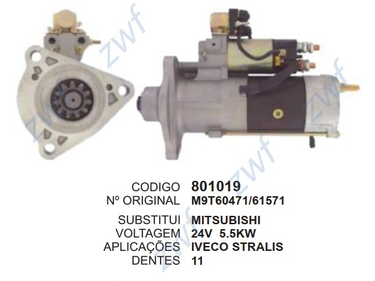 801019 MOTOR DE PARTIDA MITSUBISH IVECO STRALIS 24V 5.5KW 11D