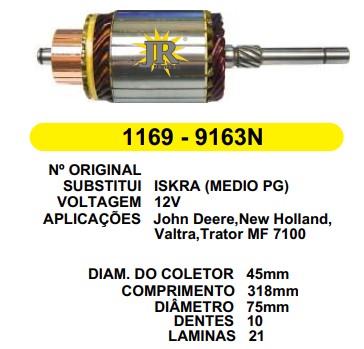 1169 IND. PART. ISKRA J.DEEER/VALTRA/N.HOLLAND/MF 12V C318 D75 10D