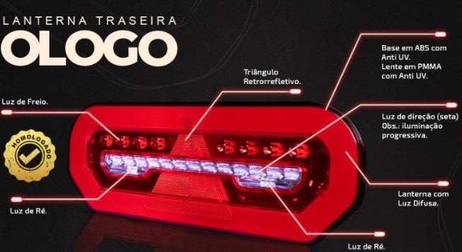 PRD051 LANTERNA TRASEIRA LED UNIVERSAL (SETA SEQUENCIAL) 24V ESQUERDA 