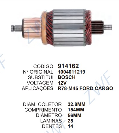 1145/914162 IND. PART. BOSCH MB/CARGO ELET. 12V C154 D56 14D ZWF