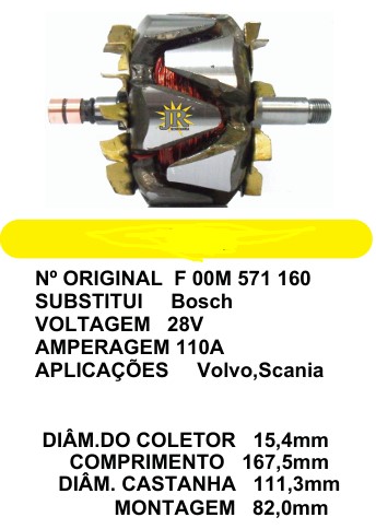33070 ROTOR BOSCH VOLVO/SCANIA 24V C167.5 D111.3 150A C/V