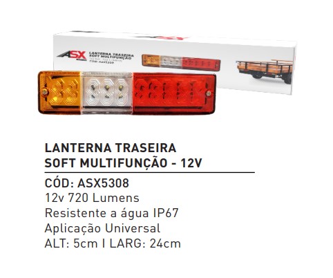 ASX5308 LANTERNA CARRETINHA LED UNIVERSAL SOFT MULT FUNÇÃO 12V 