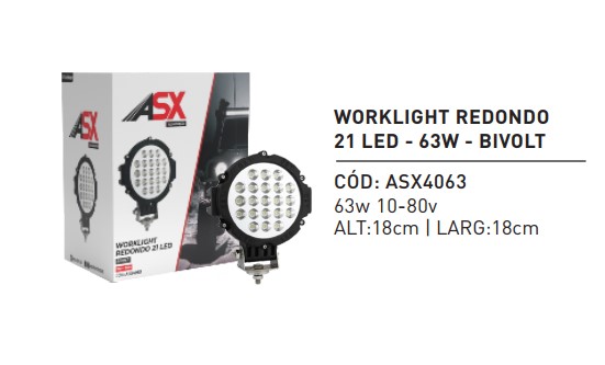 FAROL LED 63W 21LEDS REDONDO BIVOLT (ASX4063)