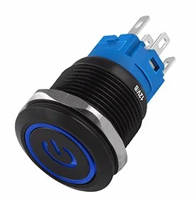11673 BOTAO ON-OFF 19MM SIMBOLO POWER LED AZUL 12/24V PRETO