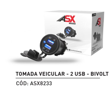TOMADA CARREGADOR USB VEICULAR LED AZUL 12/24V (S/VOLT) ASX8233