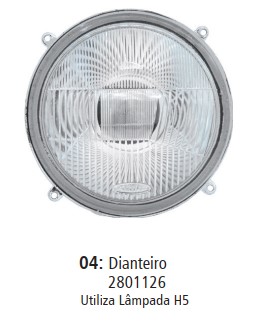 FL04-12V BLOCO FAROL TRATOR MF REDONDO 4 ORELHAS 142MM C/LAMP.H5 (C/02)
