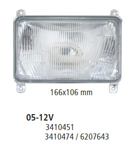 FL05 12V BLOCO FAROL TRATOR MF RETANGULAR 4ORELHAS C/LAMP.H5 (C/02)