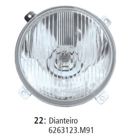 FL22-12V BLOCO FAROL TRATOR MF REDONDO RETO 4 ORELHAS 128MM C/LAMP.H5 (C/02)