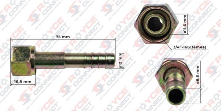 RC450171 CONEXAO RETA FEMEA 8MM AÇO SEM CLIP S02.1951