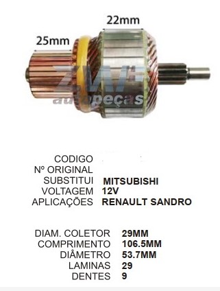 1737/800075 IND. PART. MITSUBISH RENAULT SANDERO 12V C106.5 D53.7 9D HS