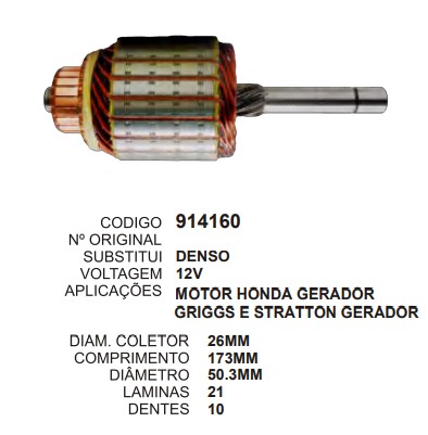 914160 IND. PART. DENSO HONDA GERADOR C173 D50.3 GX620/GX670 10D 12V  