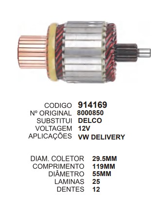 914169 IND. PART. DELCO 12V CAM. VW DELIVERY 12V C119 D55 12D 